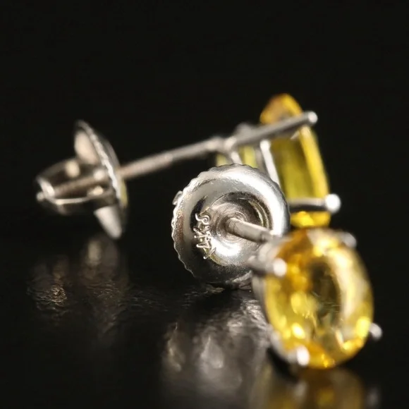 Vintage 14K White Gold Yellow Sapphire Stud Earrings - Picture 4 of 5